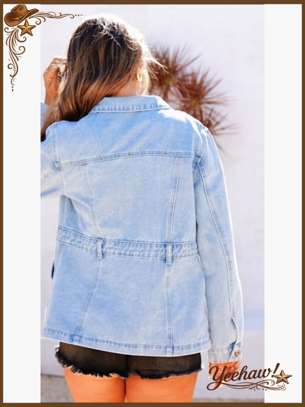 Distressed Oversized Denim Jacket Button Down Shacket with Pockets - Picture 7 of 7